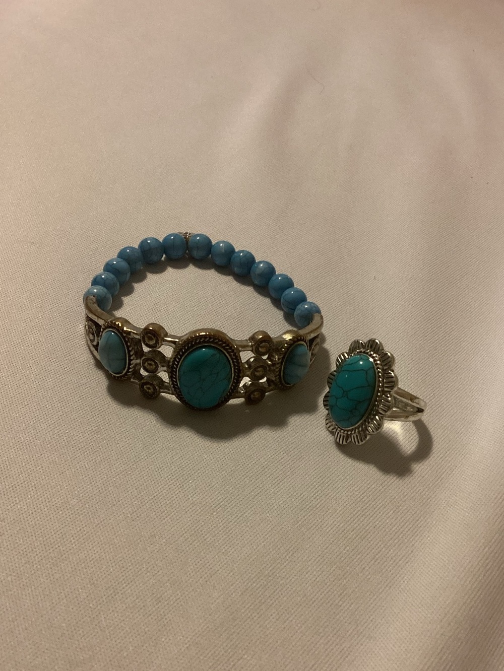 T.Jazelle Blue Quartzite Gemstone Bracelet & Western Ring Set